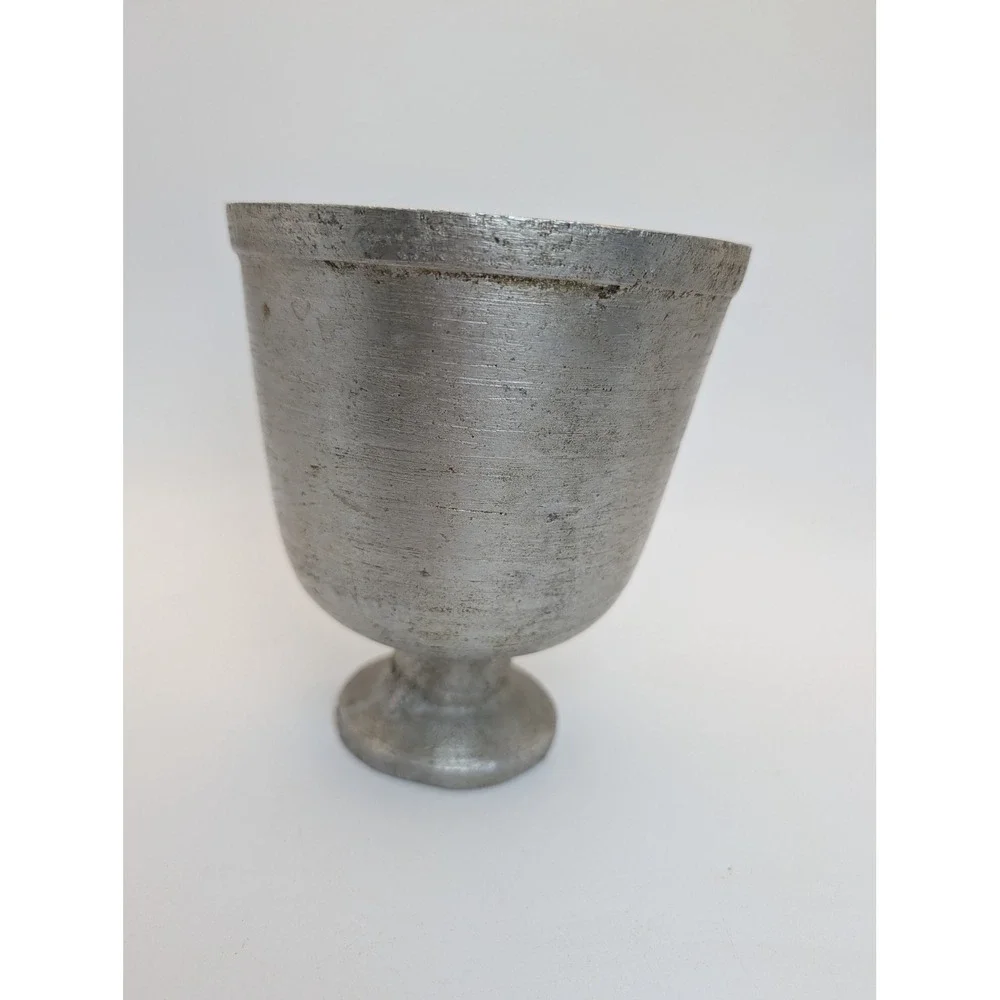 Vintage Cast Aluminum Footed Mortar Pestle Set Silver Rustic Apothecary Kitchen
